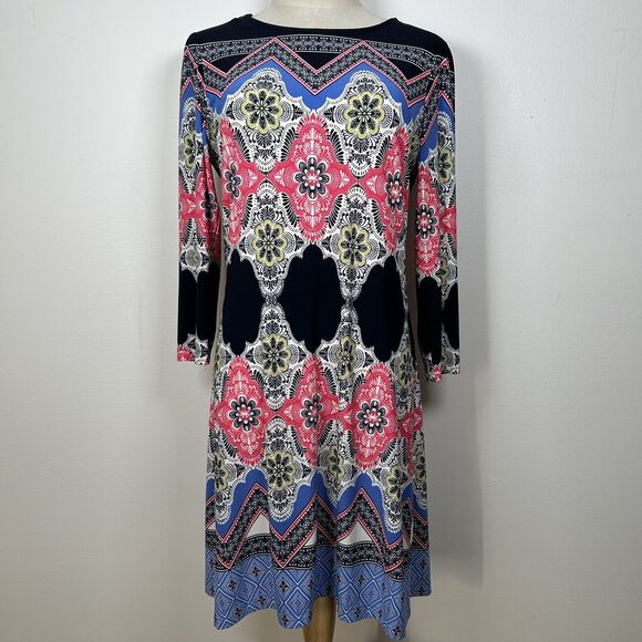 Donna Morgan Boho Shift Stretch Dress Multi Color Women's Size 8P - Picture 1 of 6
